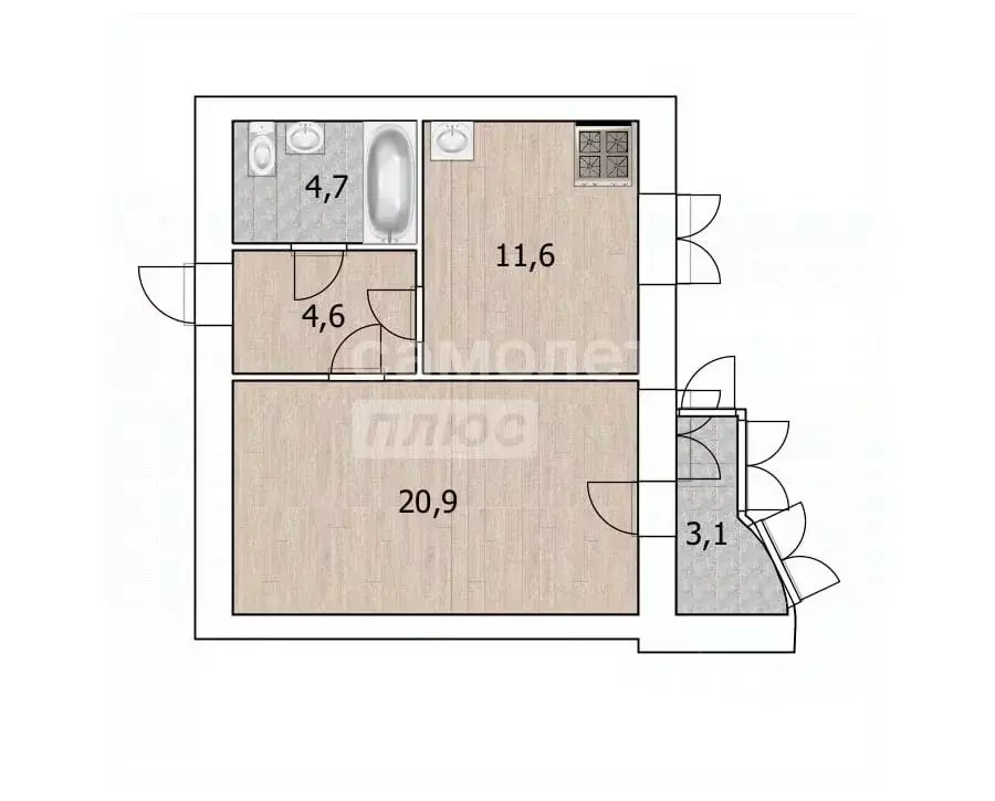 1-к кв. Тюменская область, Тюмень ул. Баумана, 31/2 (41.8 м) - Фото 1