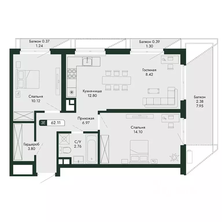 3-к кв. Крым, Алушта  (62.11 м) - Фото 1