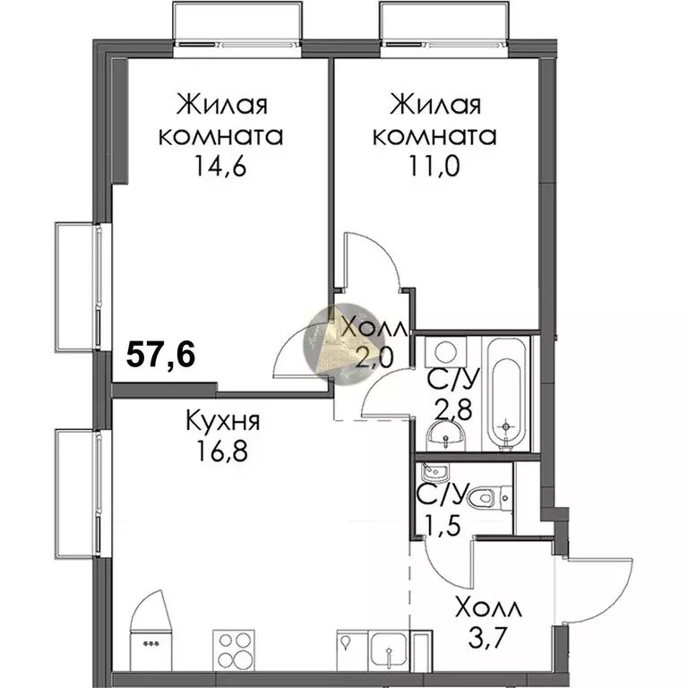 2-комнатная квартира: Санкт-Петербург, Лиговский проспект, 242 (57.6 ... - Фото 1