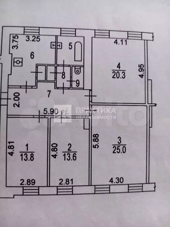 4-к. квартира, 103,7 м, 2/6 эт. - Фото 0