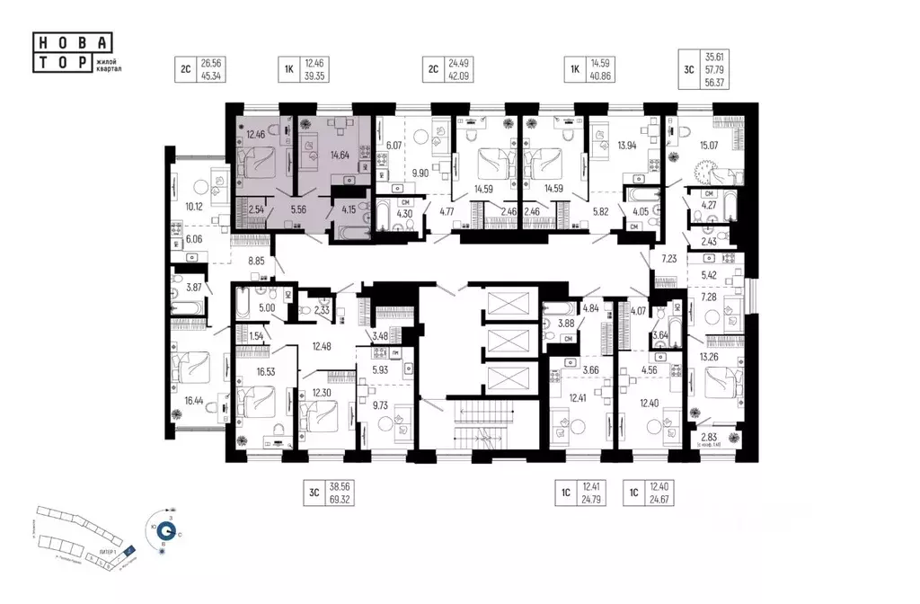 1-к кв. Башкортостан, Уфа Глумилино-1 мкр, Новатор жилой комплекс ... - Фото 2