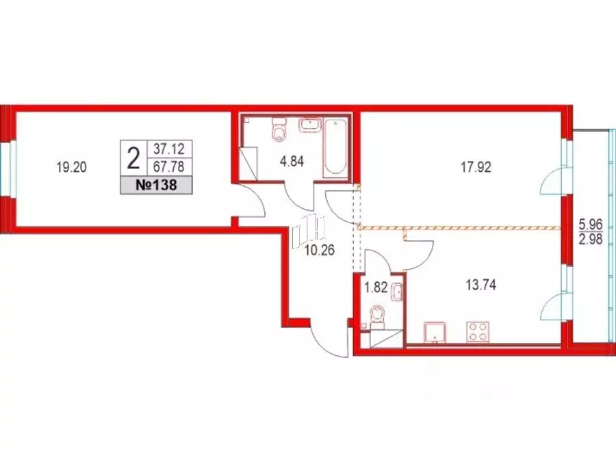2-к кв. Санкт-Петербург Коломяжский просп., 9к1 (67.78 м) - Фото 1