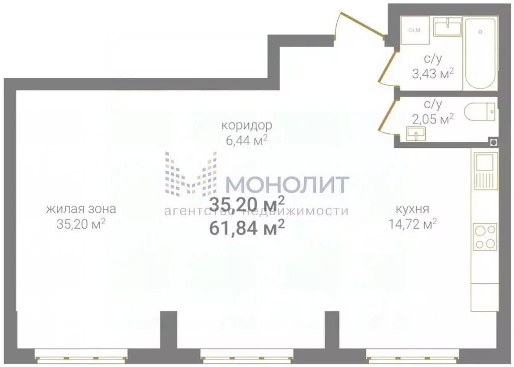 2-к кв. Нижегородская область, Нижний Новгород Дальняя ул., 15 (62.07 ... - Фото 1