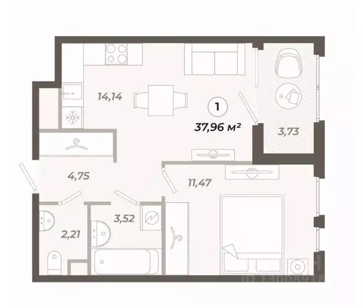 1-к кв. Санкт-Петербург ул. Коли Томчака, 21Д (37.96 м) - Фото 0