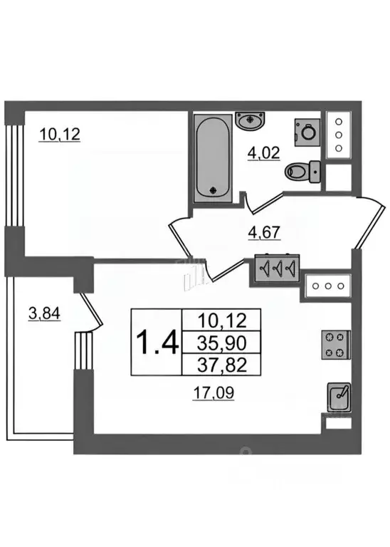 1-к кв. Санкт-Петербург аллея Арцеуловская, 19 (35.9 м) - Фото 2