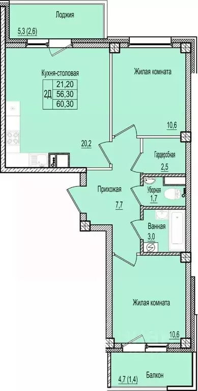 2-к кв. Псковская область, Псков Крестовский жилой комплекс (60.3 м) - Фото 0