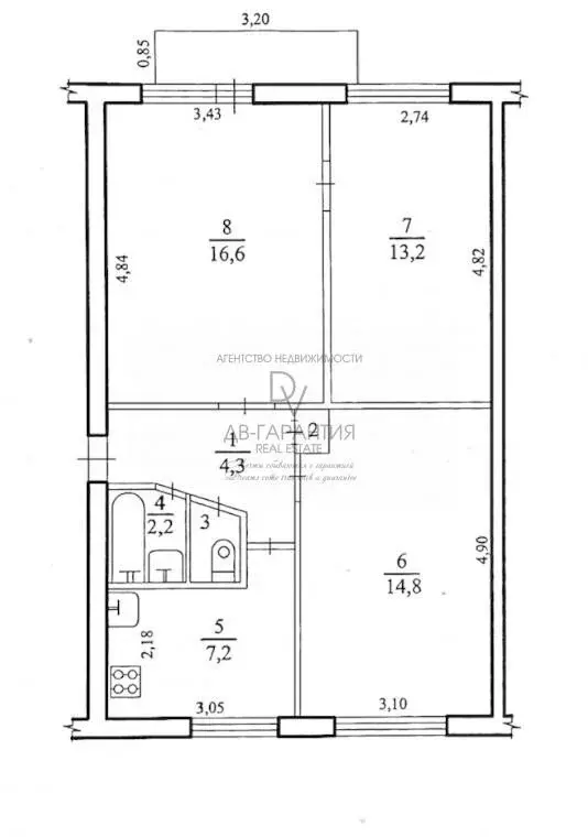 Квартира, 3 комнаты, 59.6 м - Фото 0
