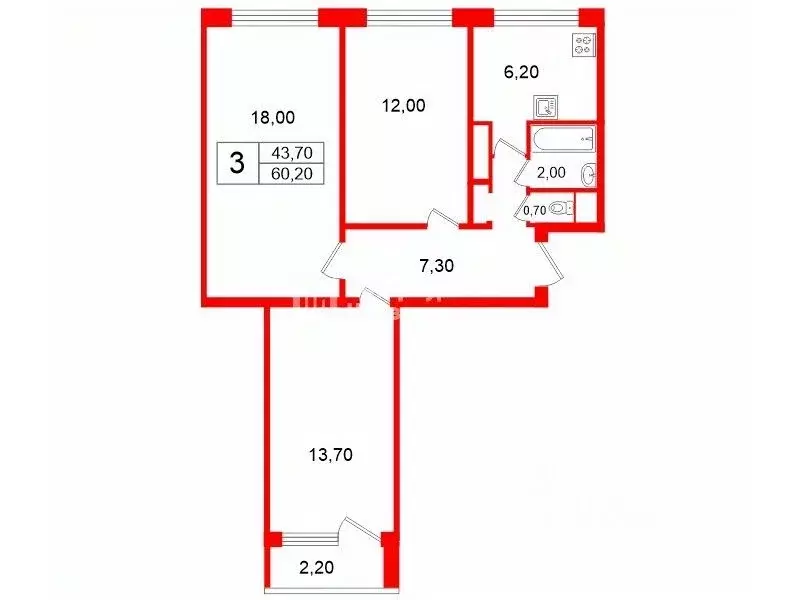 3-к кв. Санкт-Петербург Дачный просп., 3К1 (60.2 м) - Фото 2