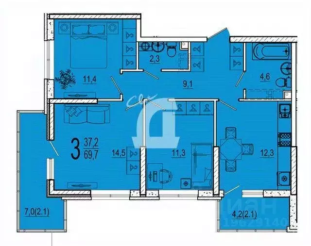 Квартира, 3 комнаты, 70 м - Фото 0