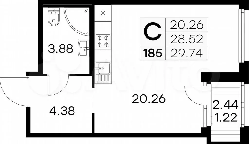 Квартира-студия, 29,7м, 5/15эт. - Фото 0