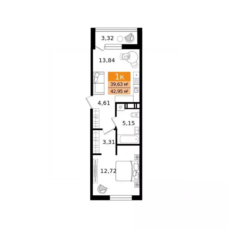 1-к кв. Курганская область, Курган просп. Конституции (42.95 м) - Фото 2