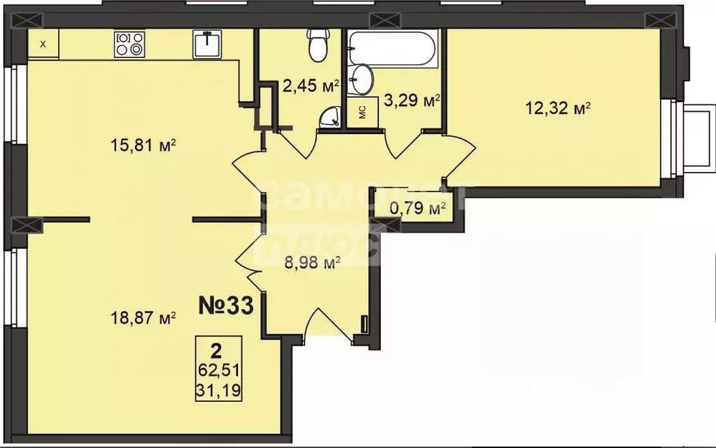 2-к кв. Нижегородская область, Нижний Новгород ул. Гоголя, 14А (64.3 ... - Фото 2