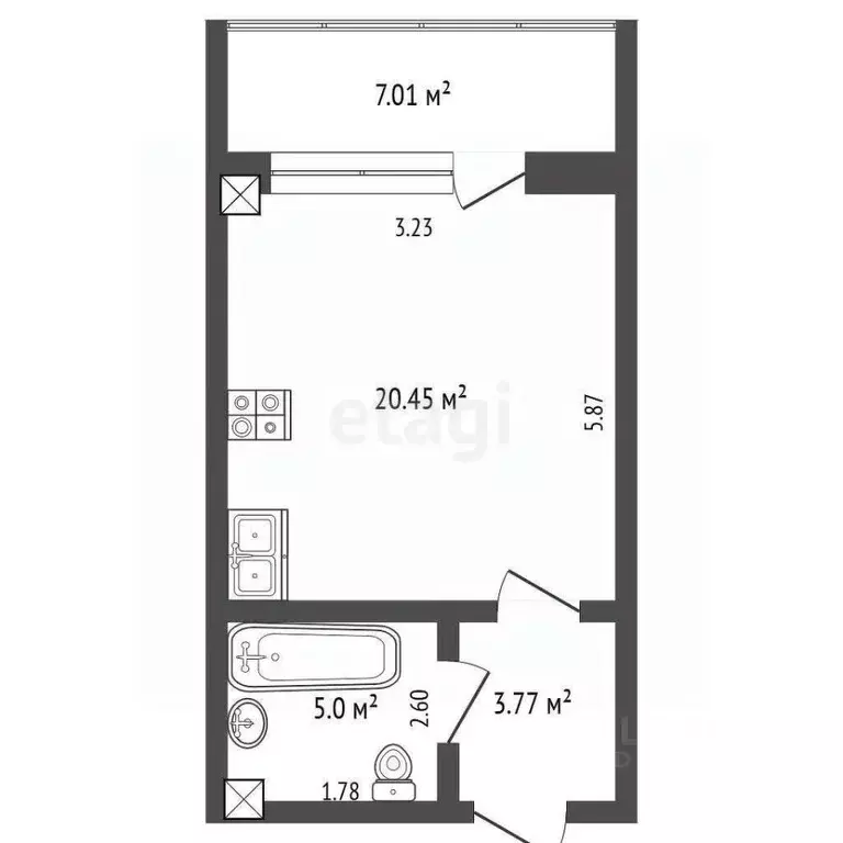 Студия Севастополь ул. Парковая, 7 (35.3 м) - Фото 2