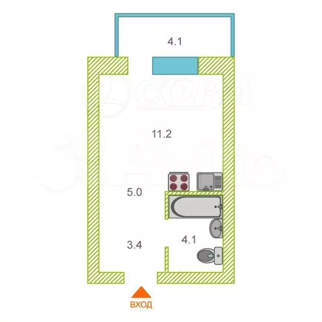 Квартира-студия, 27,8 м, 7/10 эт. - Фото 0