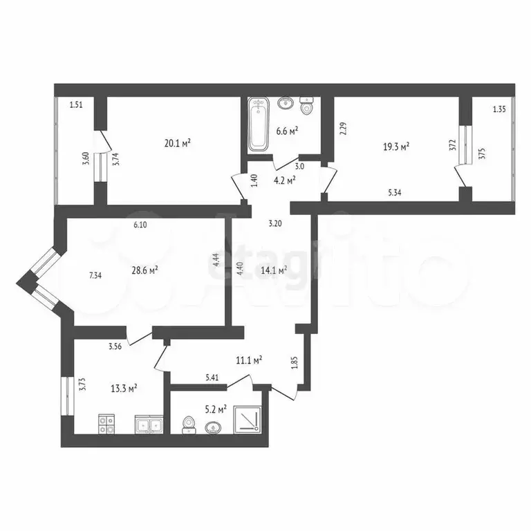 3-к. квартира, 122,5 м, 2/12 эт. - Фото 1