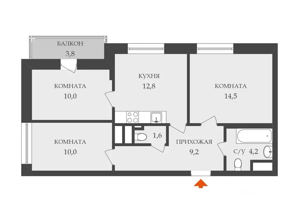 3-к кв. Санкт-Петербург ул. Кустодиева, 3к2 (62.3 м) - Фото 1