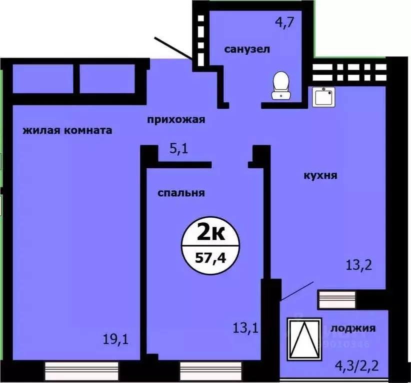 2-к кв. Красноярский край, Красноярск ул. Лесников, 55 (56.5 м) - Фото 1