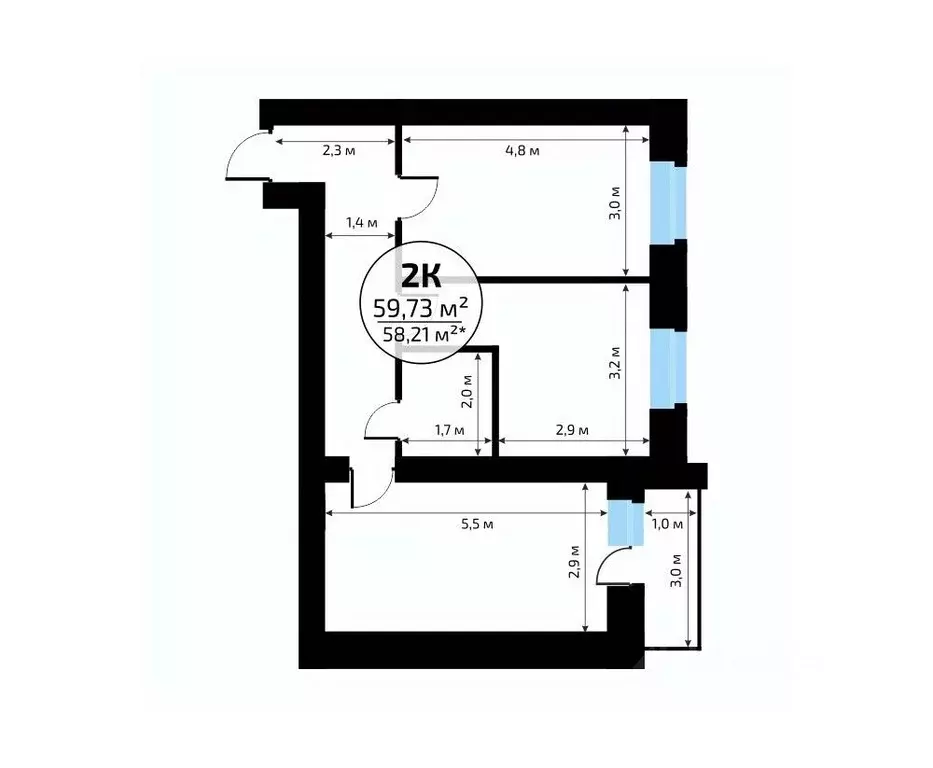 2-к кв. Самарская область, Самара пос. Мехзавод, 1-й кв-л, 50 (59.73 ... - Фото 1