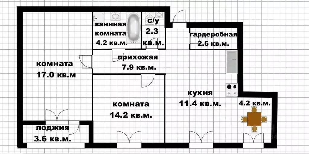 2-к кв. Башкортостан, Уфа ул. Менделеева, 156 (63.0 м) - Фото 1