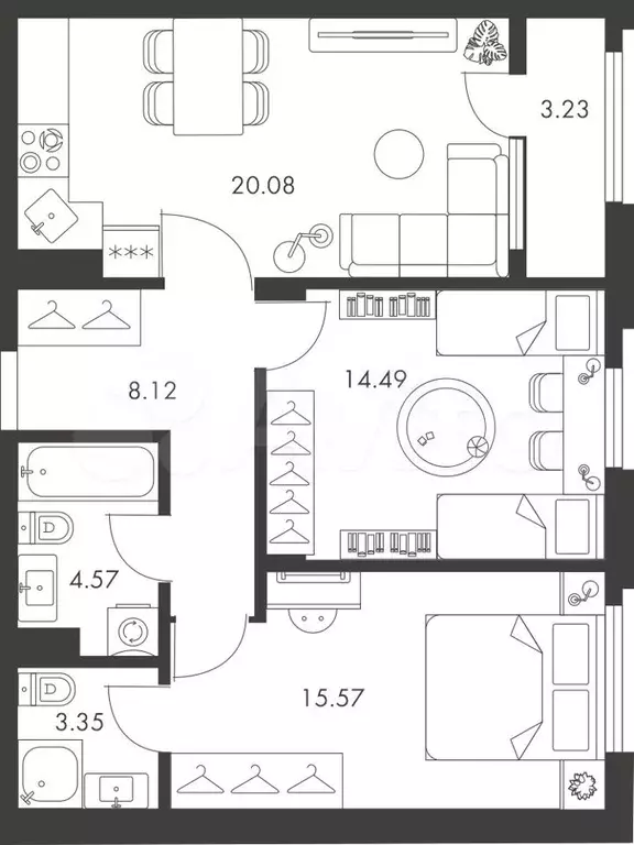 2-к. квартира, 69,4 м, 5/9 эт. - Фото 0