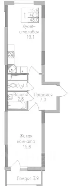 1-к кв. Липецкая область, Липецк ул. Тельмана, 120 (48.0 м) - Фото 2