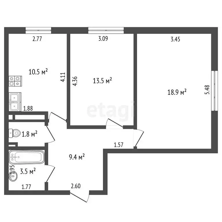 2-комнатная квартира: Симферополь, улица Никанорова, 4Д (57.6 м) - Фото 1