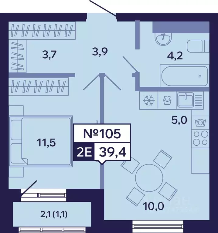 2-к кв. Саха (Якутия), Якутск ул. Новопортовская, 1Д (39.4 м) - Фото 1