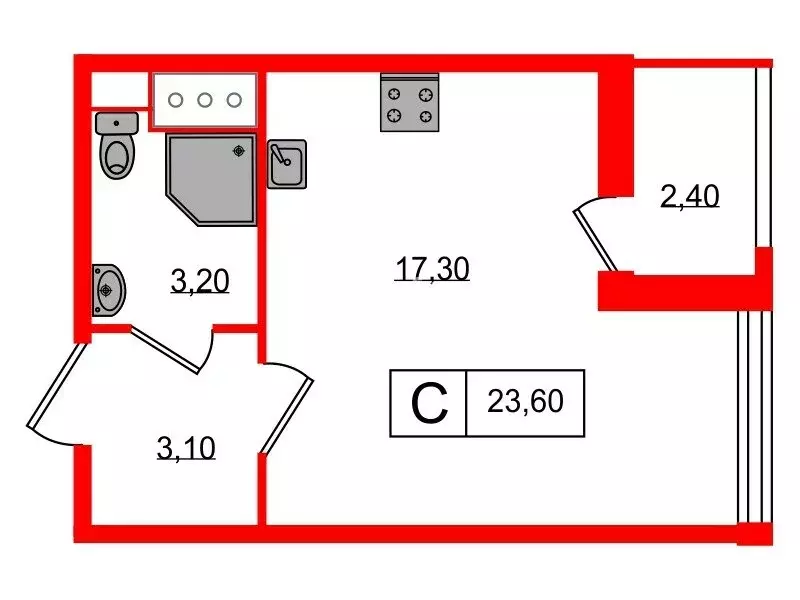 Квартира-студия: Санкт-Петербург, Кузнецовская улица, 58к1 (23.6 м) - Фото 0