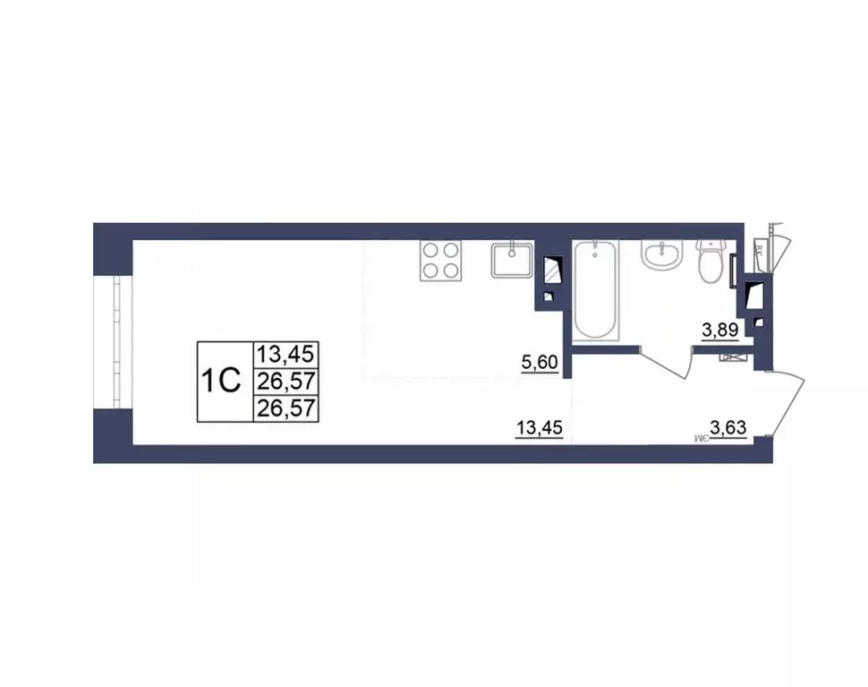 Студия Башкортостан, Уфа Космос жилой комплекс, лит1 (26.39 м) - Фото 1