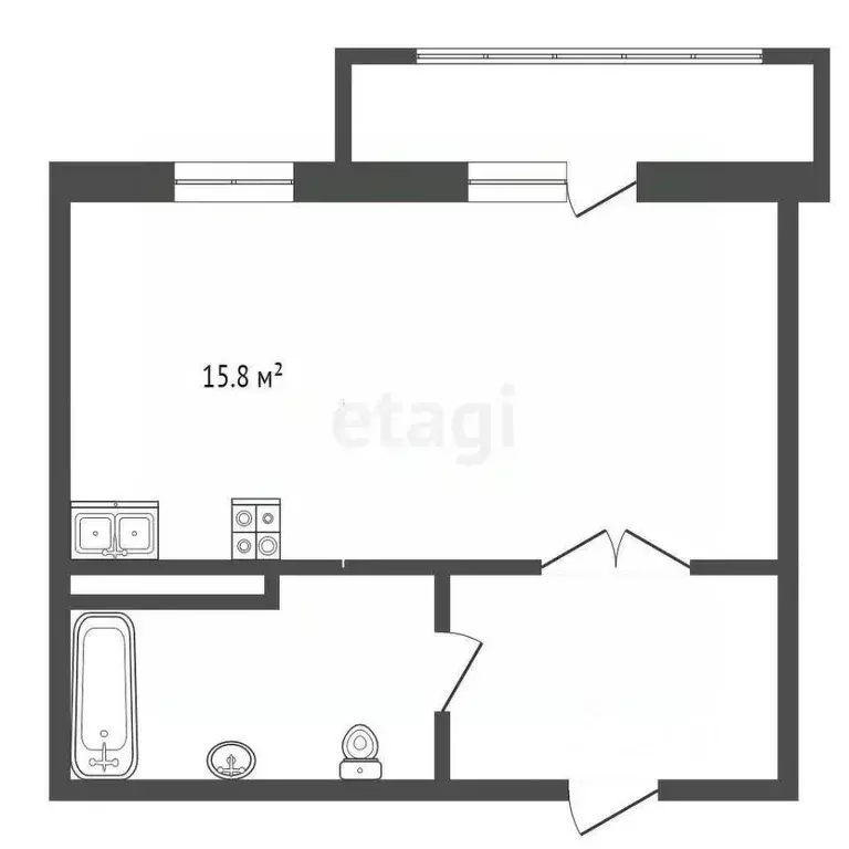 Студия Тюменская область, Тюмень ул. Андрея Бушуева, 2 (26.3 м) - Фото 2