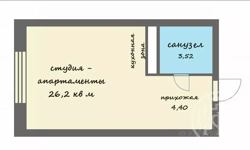 Студия Санкт-Петербург ул. Савушкина, 104 (26.2 м) - Фото 2