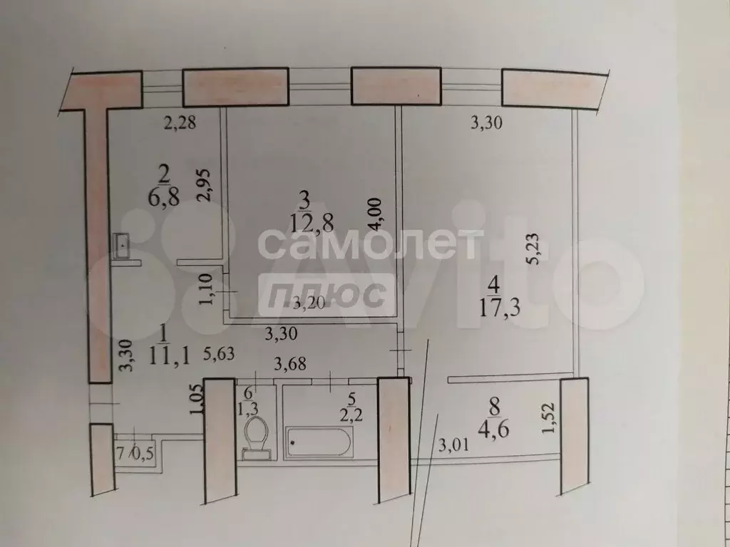 2-к. квартира, 56,6 м, 5/5 эт. - Фото 0