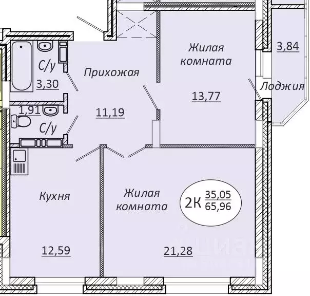 2-к кв. Новосибирская область, Новосибирск 2-я Воинская ул., 51 (66.0 ... - Фото 0