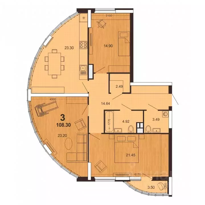 3-к кв. Рязанская область, Рязань ш. Солотчинское, 4к1 (108.0 м) - Фото 1