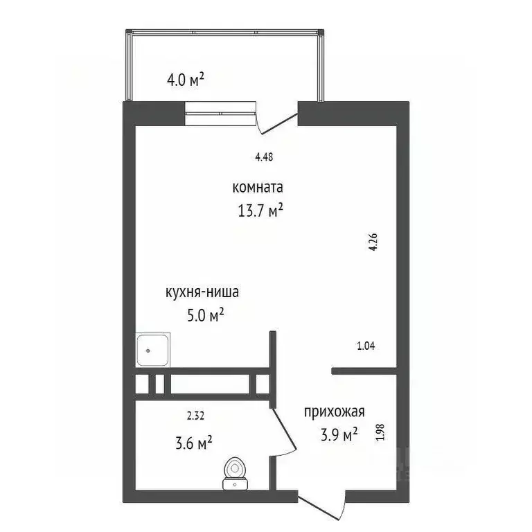Студия Красноярский край, Красноярск Свободный просп., 66Рк1 (26.3 м) - Фото 2