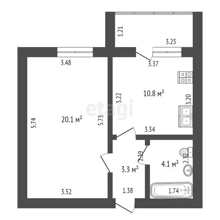 1-комнатная квартира: село Красноусольский, Новая улица, 2 (38.3 м) - Фото 1