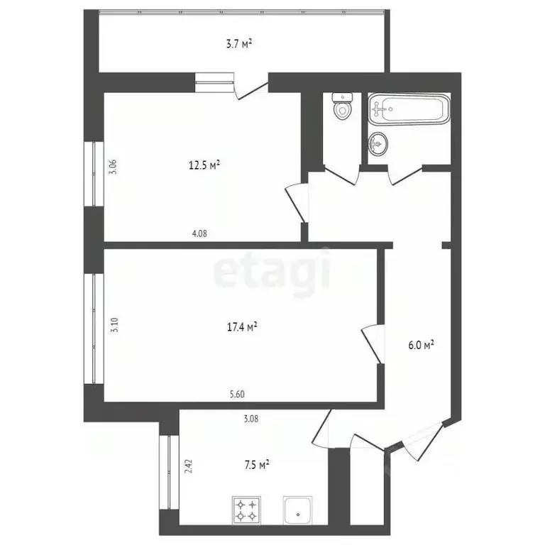 2-к кв. Псковская область, Псков Юбилейная ул., 51 (52.4 м) - Фото 1
