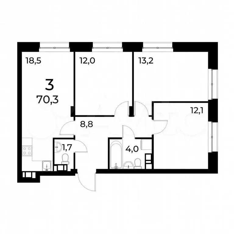 3-к. квартира, 70 м, 14/20 эт. - Фото 0