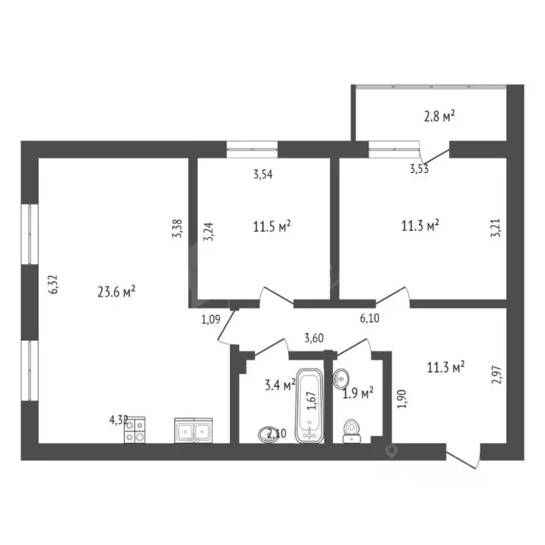 2-к кв. Тюменская область, Тюмень Ямская ул., 65 (63.0 м) - Фото 1