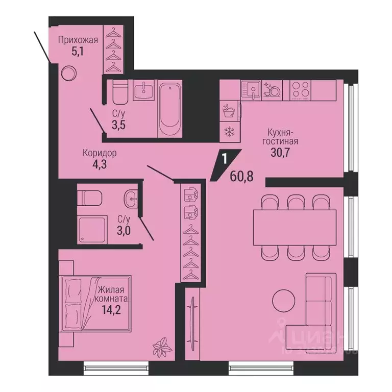 2-к кв. Свердловская область, Екатеринбург Эльмаш жилрайон, К100 жилой ... - Фото 2