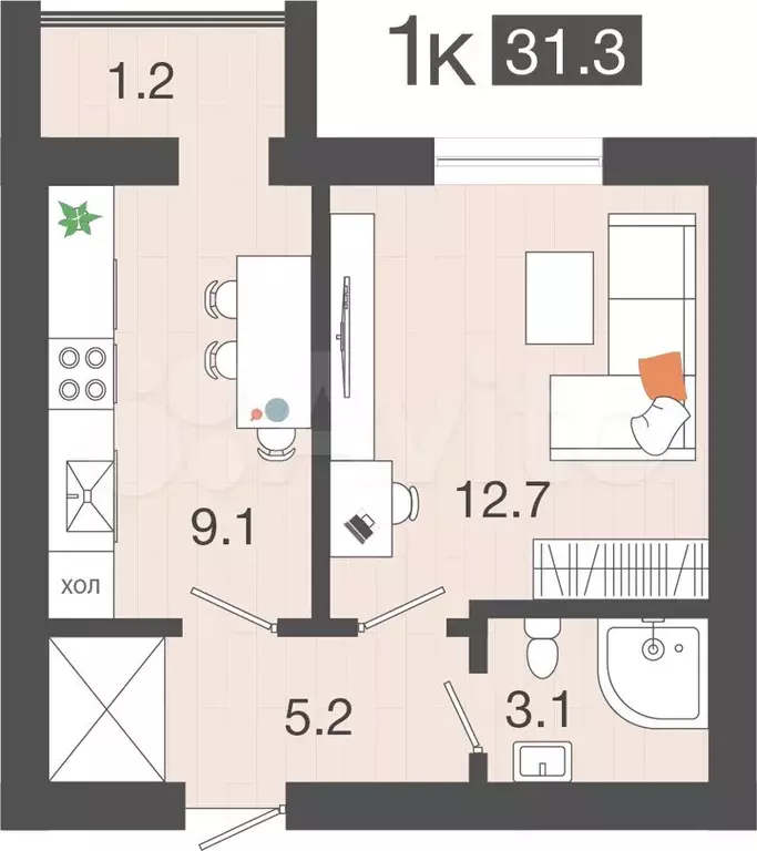 1-к. квартира, 35,5 м, 1/4 эт. - Фото 0