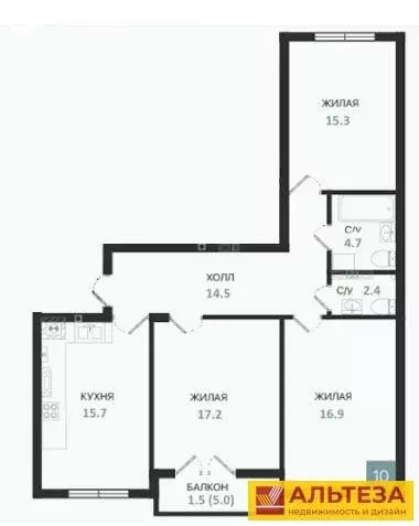 2-комнатная квартира: Балтийск, улица Сенявина, 3 (88.2 м) - Фото 1