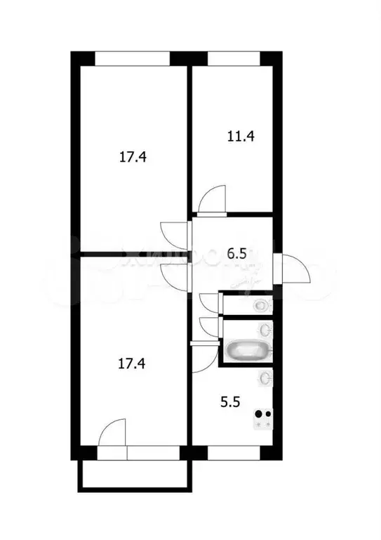 3-к. квартира, 61,4 м, 2/5 эт. - Фото 0