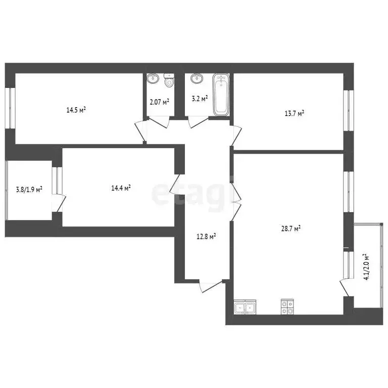 4-комнатная квартира: Ухта, улица М.К. Сидорова, 5 (90.5 м) - Фото 1