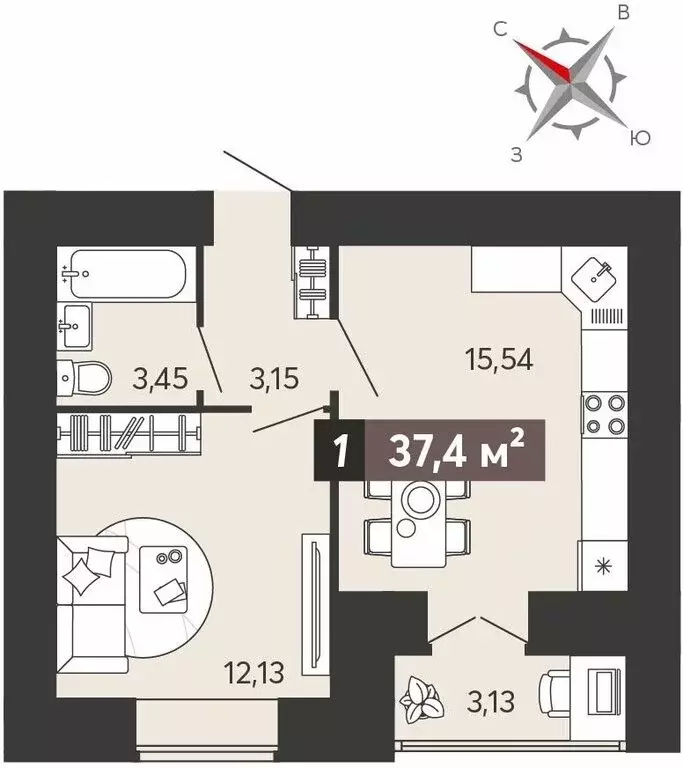 1-комнатная квартира: Пенза, улица 8 Марта, 31к5 (35.84 м) - Фото 0