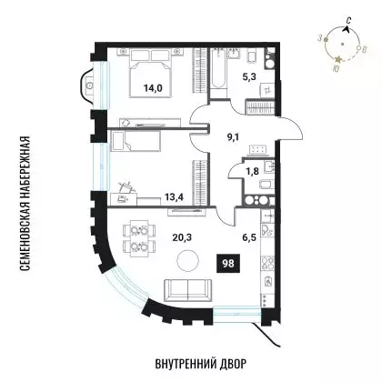 3-комнатная квартира: Москва, жилой комплекс Интеллигент (70.4 м) - Фото 0