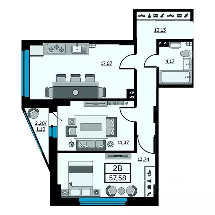 Продаётся 2-к квартира, 57 м - Фото 0