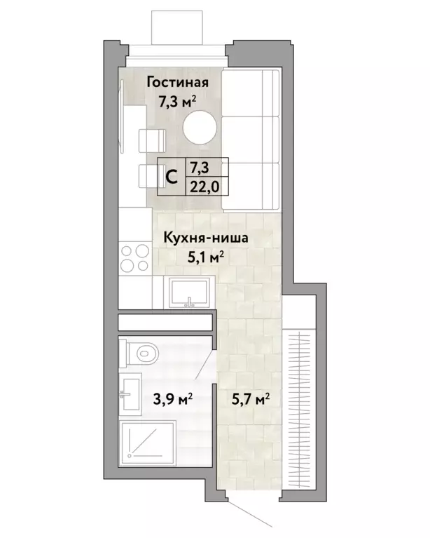 квартира-студия, 22 м - Фото 0