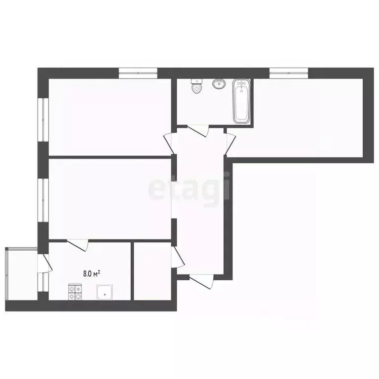 3-к кв. Тюменская область, с. Ярково ул. Нагорная, 20Б (57.3 м) - Фото 2