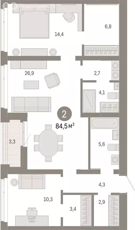 2-комнатная квартира: Тюмень, Ленинский округ (84.46 м) - Фото 1
